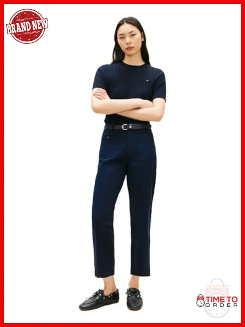 Womens Twill Straight Chino Pants Stretch Mid Rise Ankle Pants